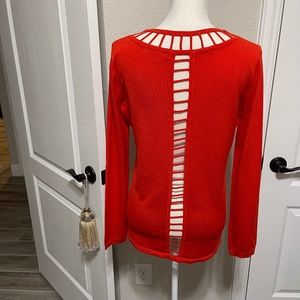 Open Lattice Fall Orange Sweater- 41 Hawthorn Hana Lattice Detail Pullover- SM